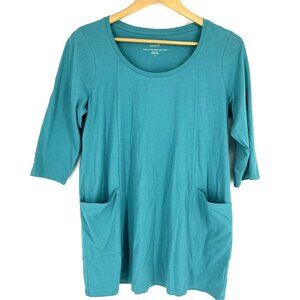 J Jill Pure Jill Two Pocket Knit Tunic Teal Women's XL Cotton Top  3/4 Sleeve